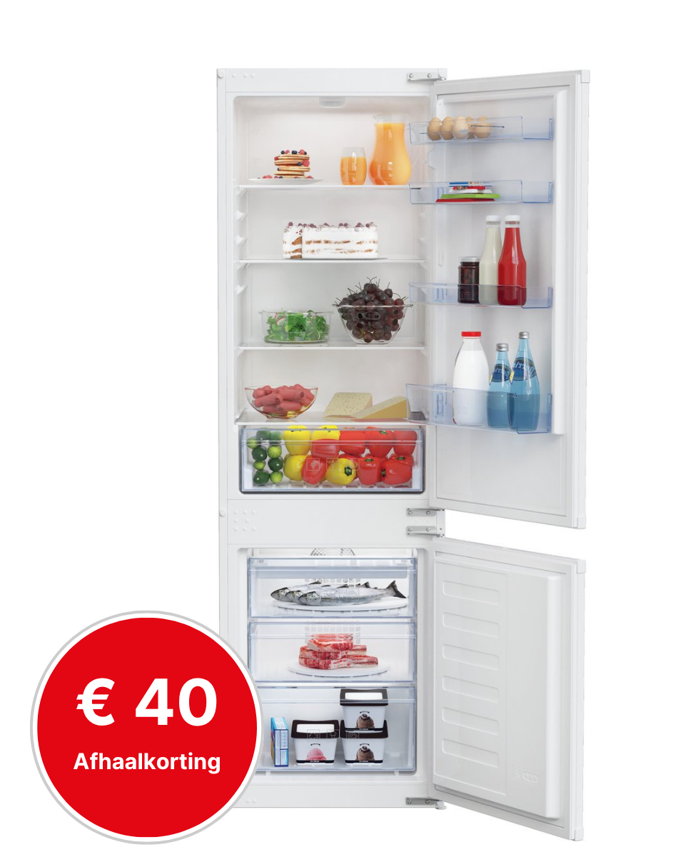 koelkast, inbouw, koel-vriezer, inhoud, afhaal korting