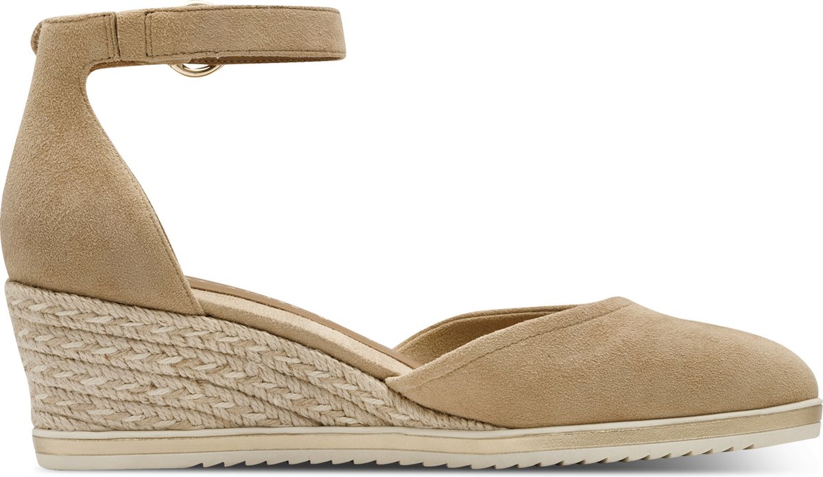 wedges, espadrille, leer, enkellaar, neutraal-tan