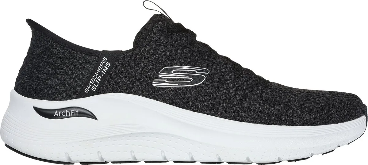 sneaker, loopsque, arch fit, zwart, gebreide bovenkant