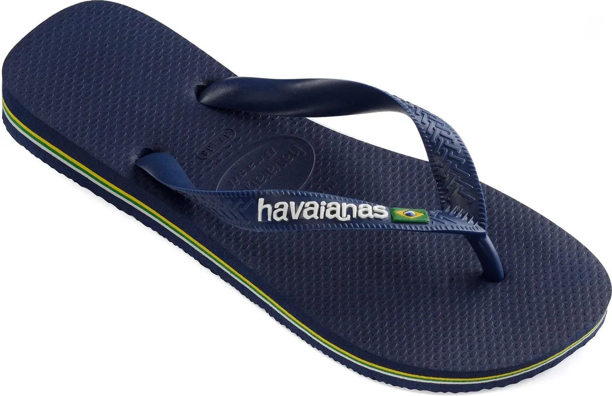 Havaianas Brasil Logo Unisex Slippers -  33/34 - Navy Blue