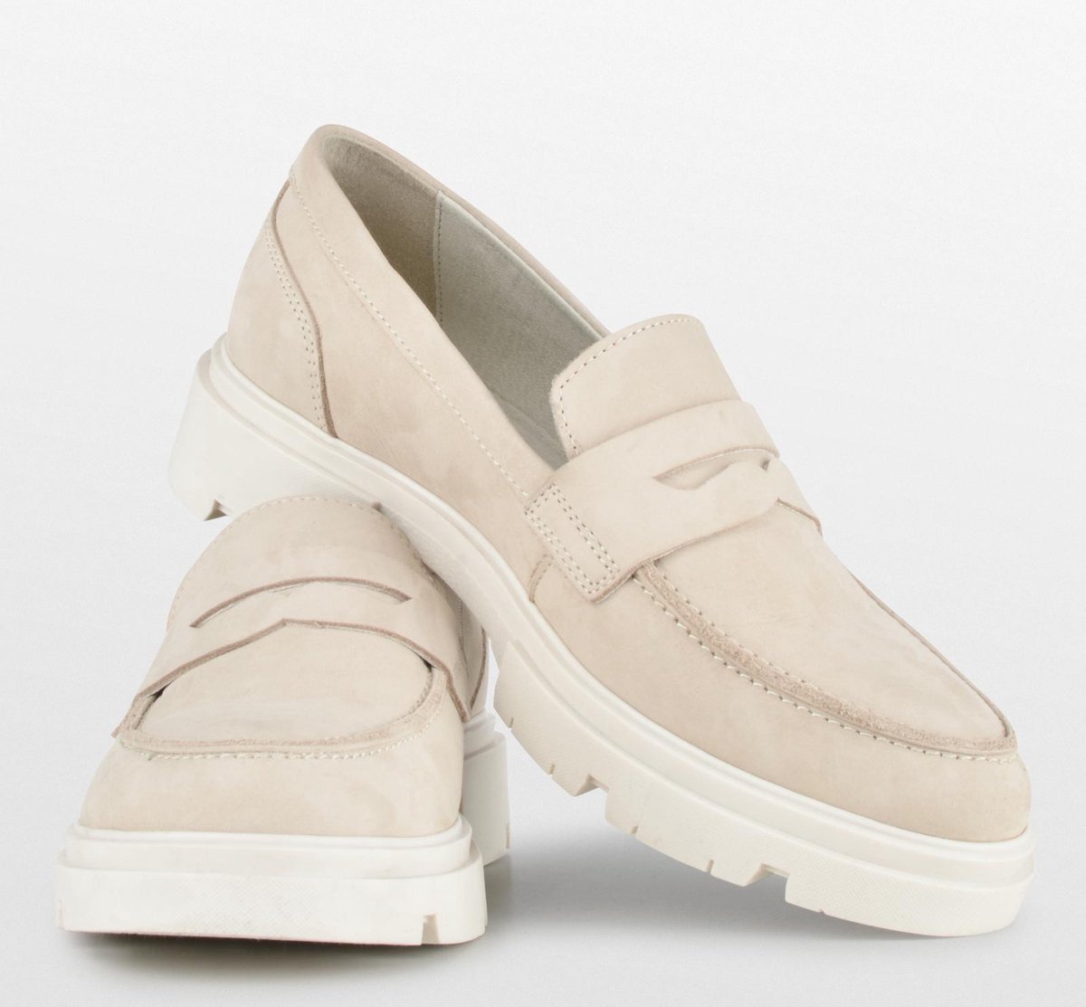 PS Poelman - Maat 37 - SOPHIE Dames Suède Nubuck Leren Chunky Loafers Mocassins Instappers - Beige N