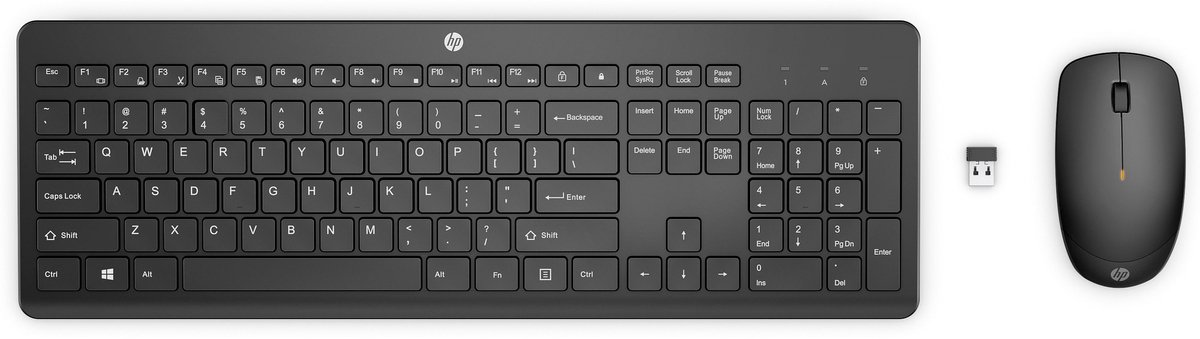 toetsenbord, draadloze muis, USB-dongle, keyboard-normaal formaat, zwart