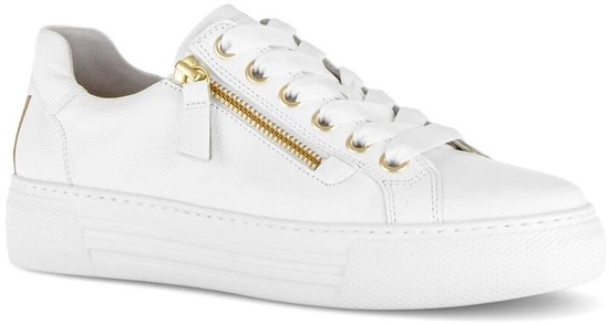 witte sneaker, zij-rits, platformzool, enkele schoen, casual sneaker