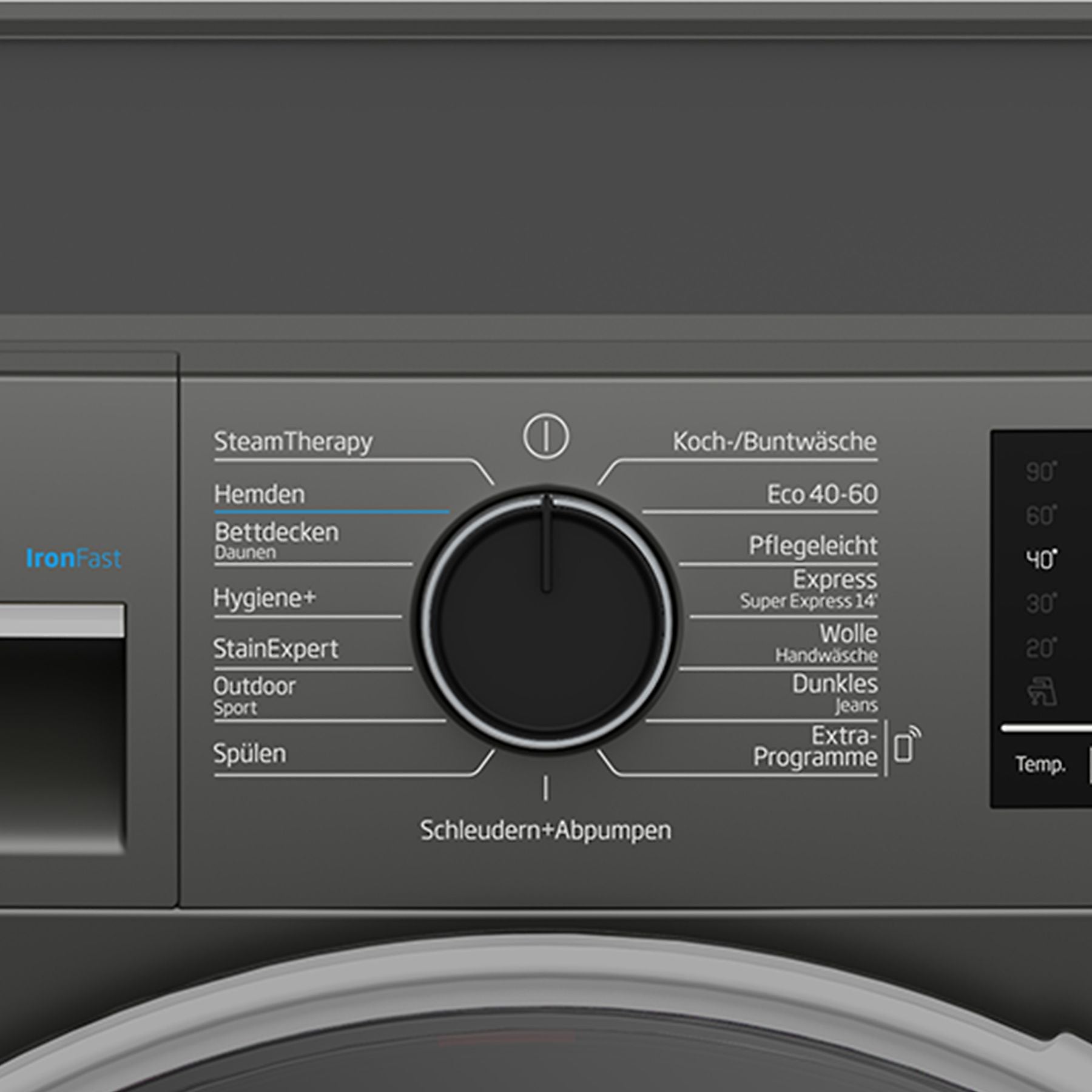 wasmachine, droogtijd, knopbediening, drukknop, programma's