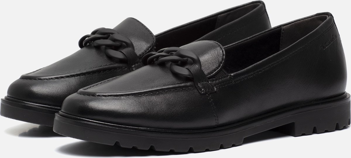 lederen mocassin, zwart, loafers, gemakkelijk loopvlak, mortorband