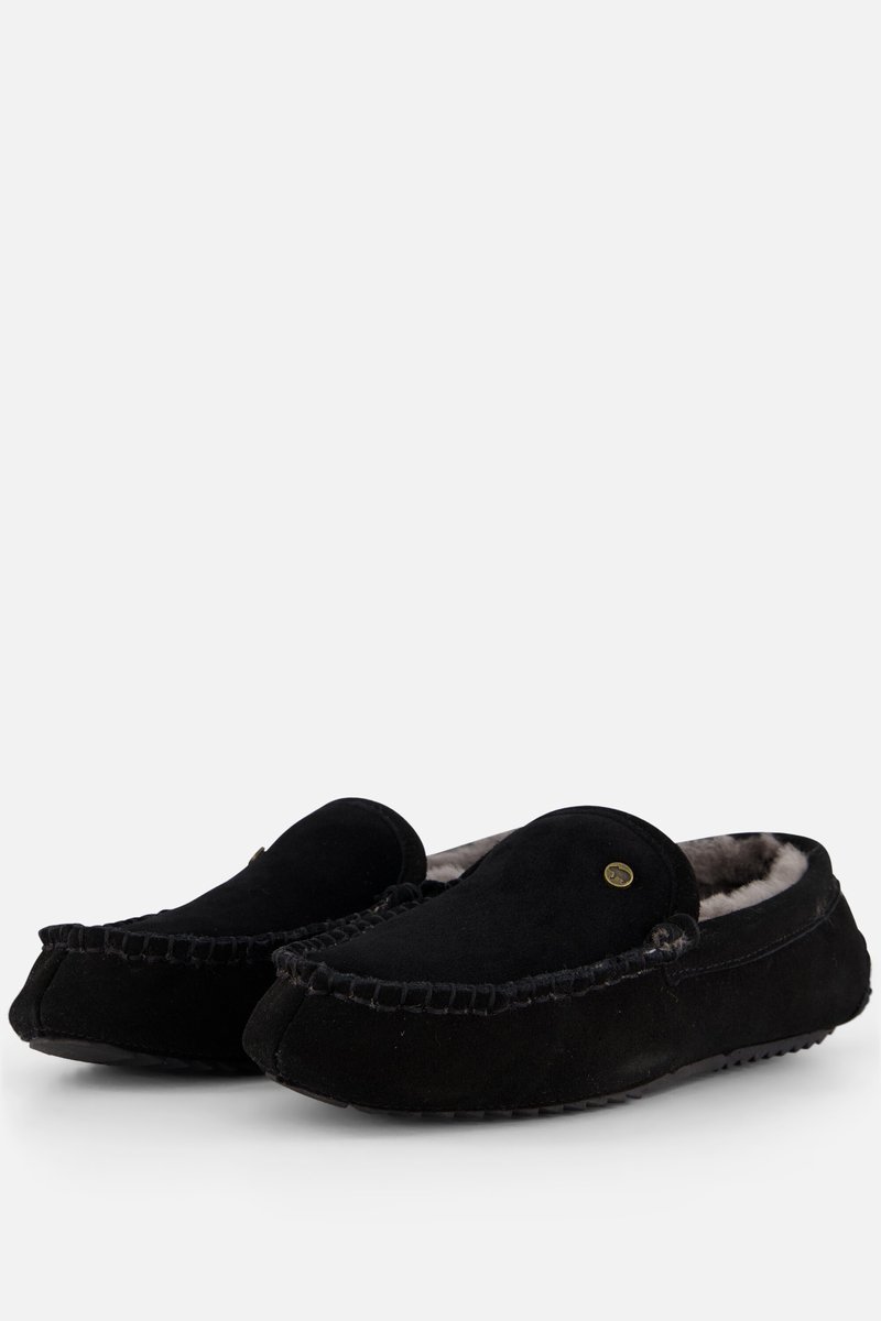 slippers, moccasins, zwart, suede, voering