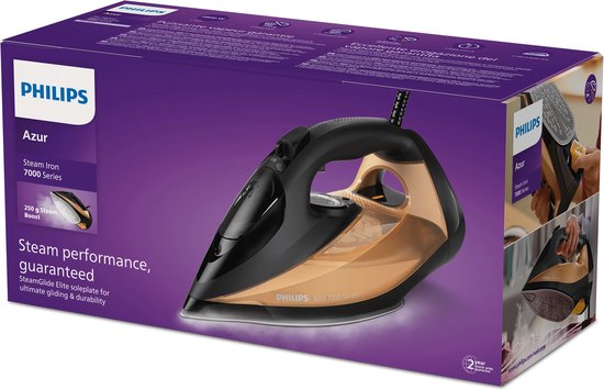 Philips Stoomstrijkijzer DST7040/80 - Zelfreinigend - Verticaal Strijken Mogelijk - Lang Snoer - Druppelstop - Zwart / Goud