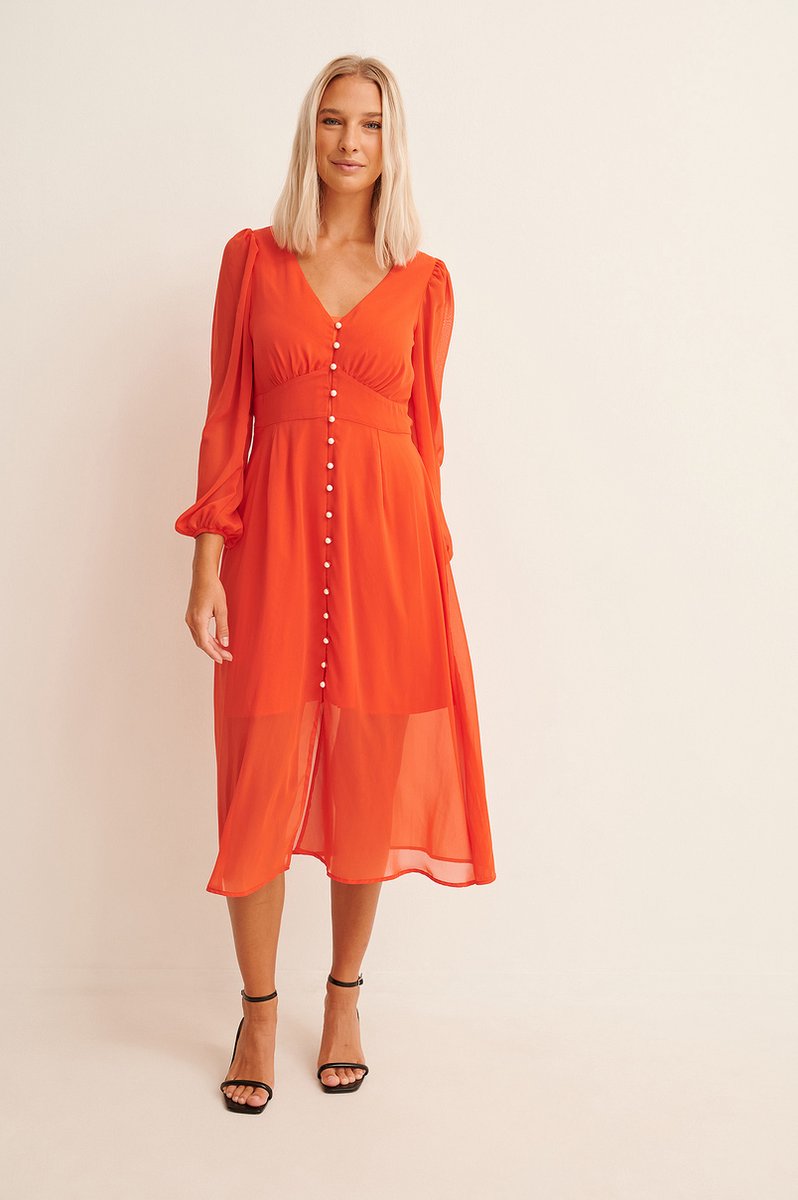 NA-KD Maat 42 Button Front Slit Dress Dames Jurk