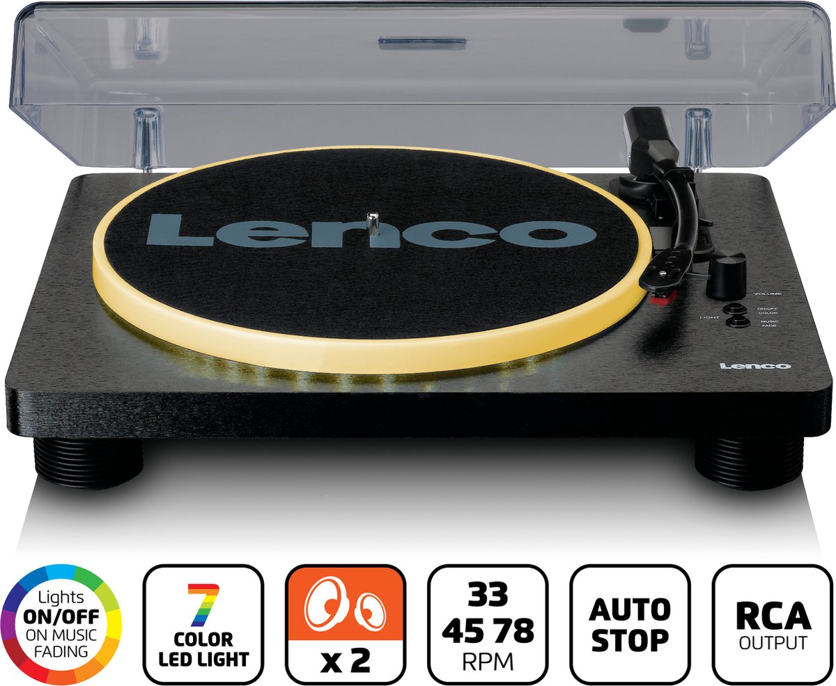 Lenco LS-50LEDBK Platenspeler met ingebouwde Speakers LED Verlichting USB Encoding Extra Naald Zwart
