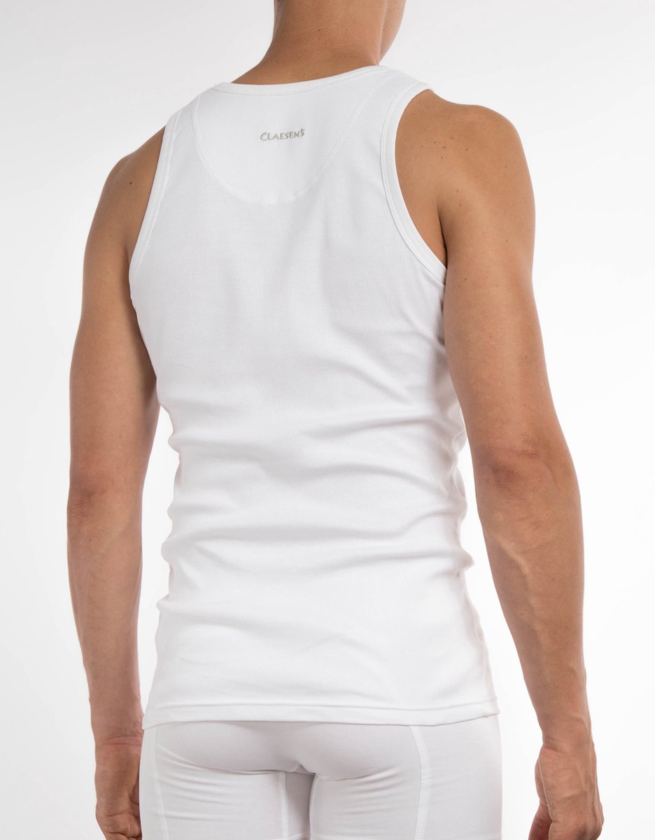 Claesen's® - maat L - Heren Singlet Rib Wit 2 pack - Wit - 95% Katoen - 5% Lycra