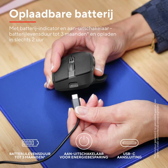 Trust Ozaa+ - Ergonomische Draadloze muis - Oplaadbaar - Multiconnect USB & Bluetooth - Zwart