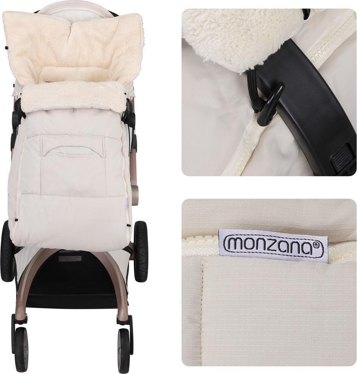 Monzana Kinderwagen Voetenzak Beige | Teddy | Maxi-Cosi | met Opbergtas