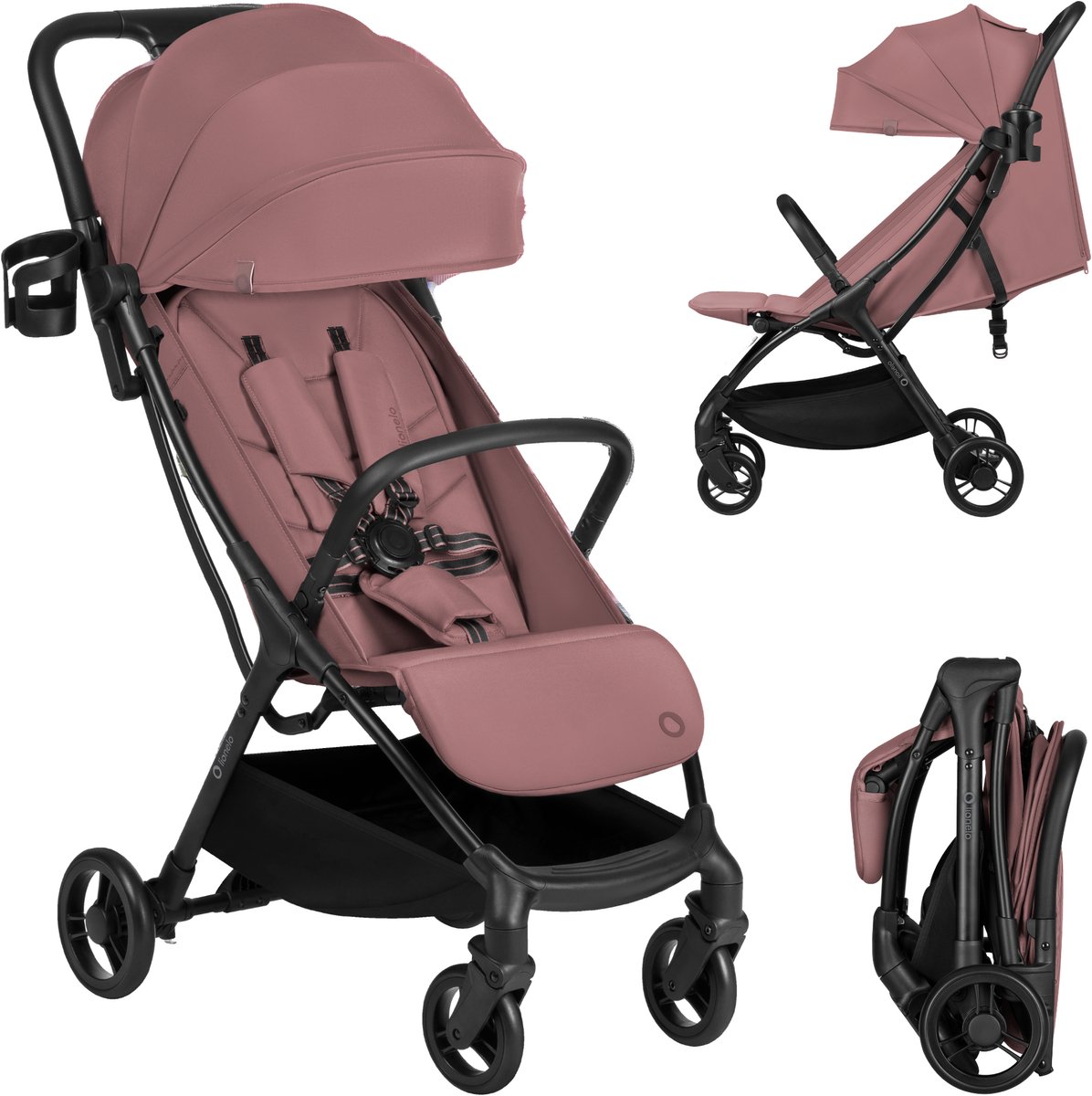 Lionelo Agia Buggy – Lichtgewicht 7,3 kg – Compacte & Inklapbaar – Ligstand en Grote Zitting – Wielen met Vering – Bekerhouder – Kinderwagen vanaf 6 Maanden tot 22 kg – Plooibuggy - Reisbuggy Wandelwagen - Kinderbuggy
