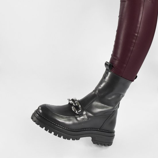 PS Poelman LUNA - maat 40 - Dames Enkel Laarzen met ketting - Zwart