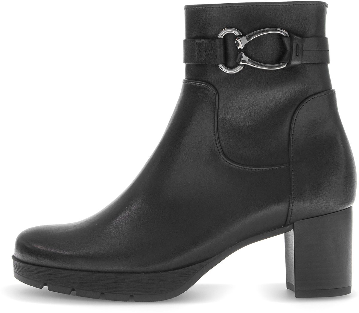 boot, ankle boot, zwart, blokhak, gesp gebruikte riem