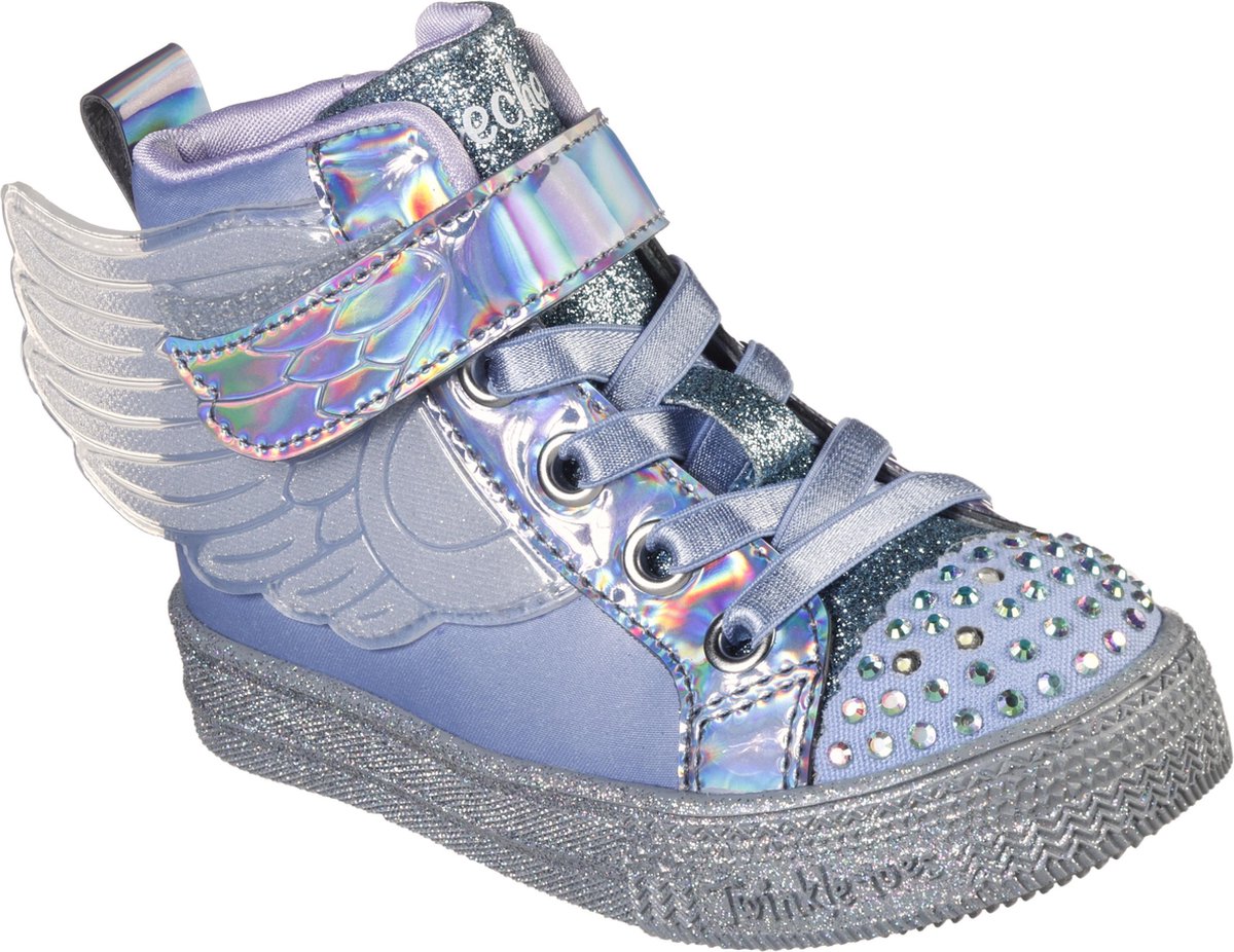 sneaker, midsole glitter, winged heel, lattice studs, paars-blauw