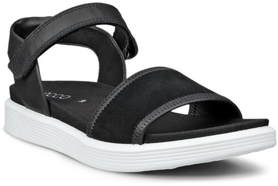 sandalen, laag model, sleehakloze, slede zool, synthetisch leer