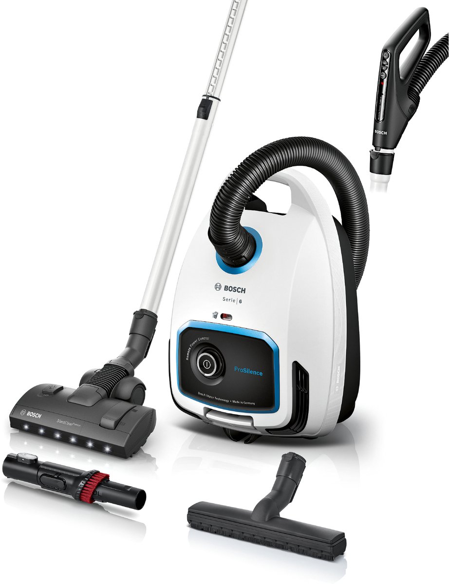 Bosch ProSilence BGB6SIL0L Serie 6 - Stofzuiger met zak - 12mtr bereik - Voetverlichting - HEPA hygienefilter - 66db - Afstandsbediening in handvat - Wit