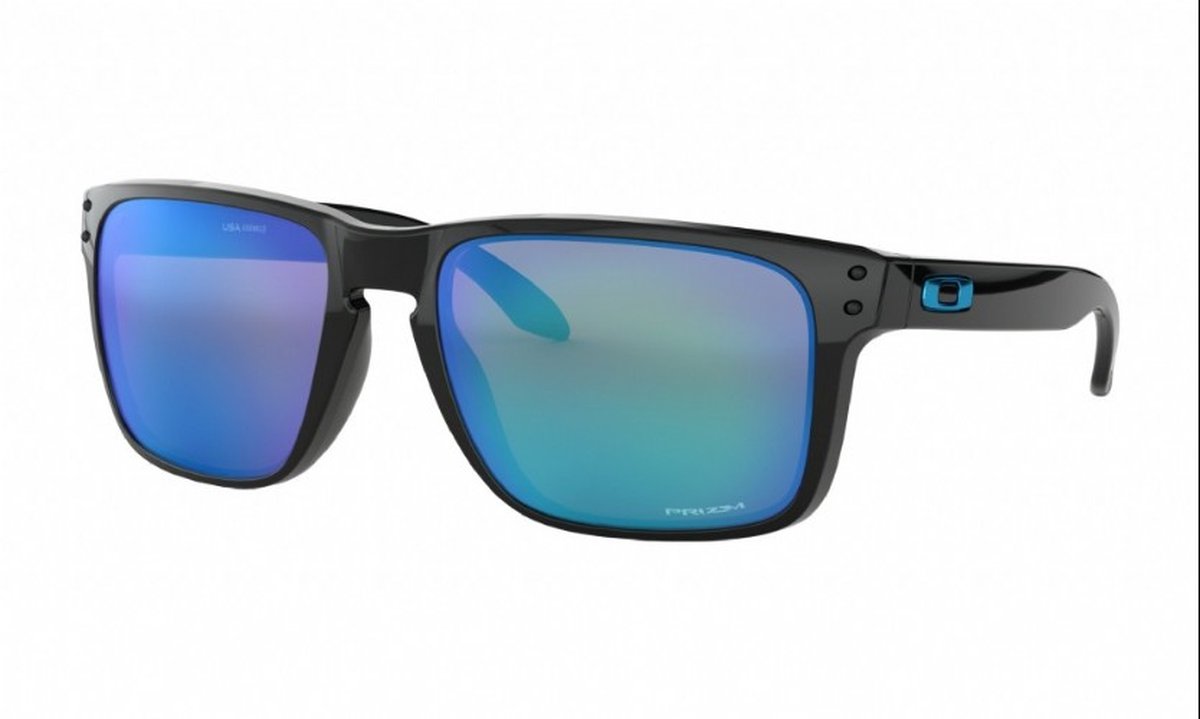 zonnebril, gepolariseerd, blauwe glazen, zwarte frame, wraparound
