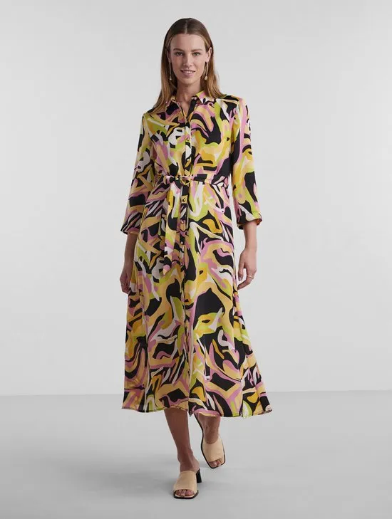 PIECES - Maat L - PCBARRY APRIL 3/4 MIDI DRESS BC Dames Jurk