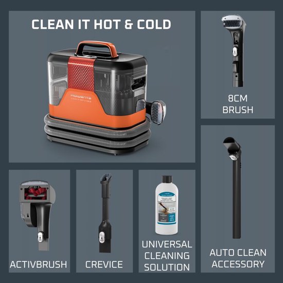 Rowenta Clean-it Hot & Cold IN7011 - Vlekkenreiniger - Verwisselbare Opzetstukken - Geschikt voor Tapijten - 1150W