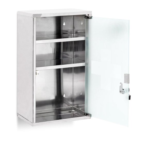 5063-fa86-404a-988a-a68e0aac3234 relaxdays - medicijnkastje XL - afsluitbaar - badkamer kast - edelstaal en glas