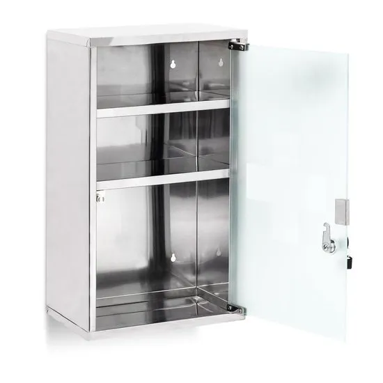 relaxdays - medicijnkastje XL - afsluitbaar - badkamer kast - edelstaal en glas
