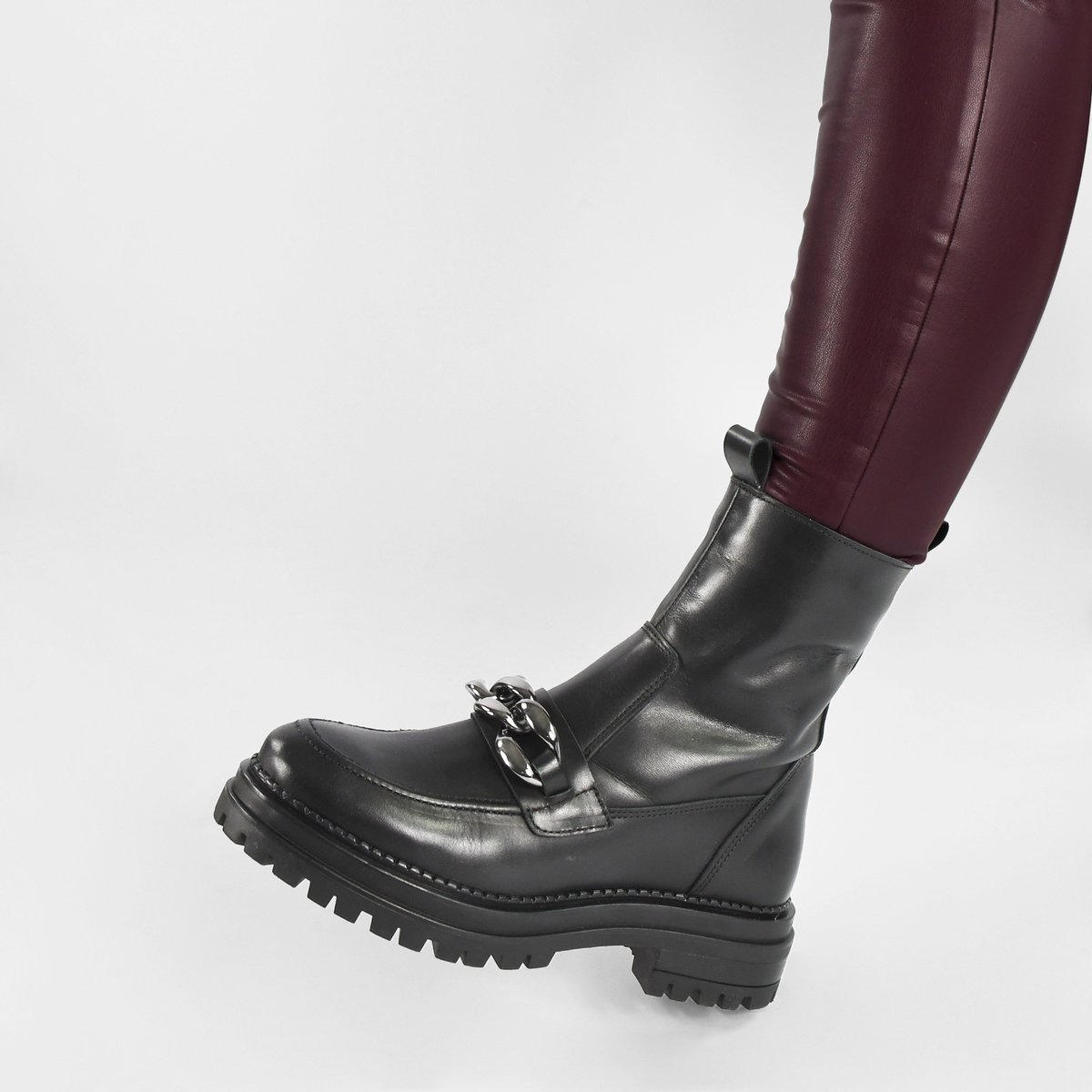 PS Poelman - Maat 39 - LUNA Dames Enkel Laarzen met ketting - Zwart