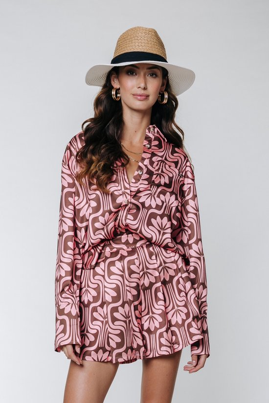 Colourful Rebel  - maat XL - Olet Retro Flower Satin Button Down Blouse