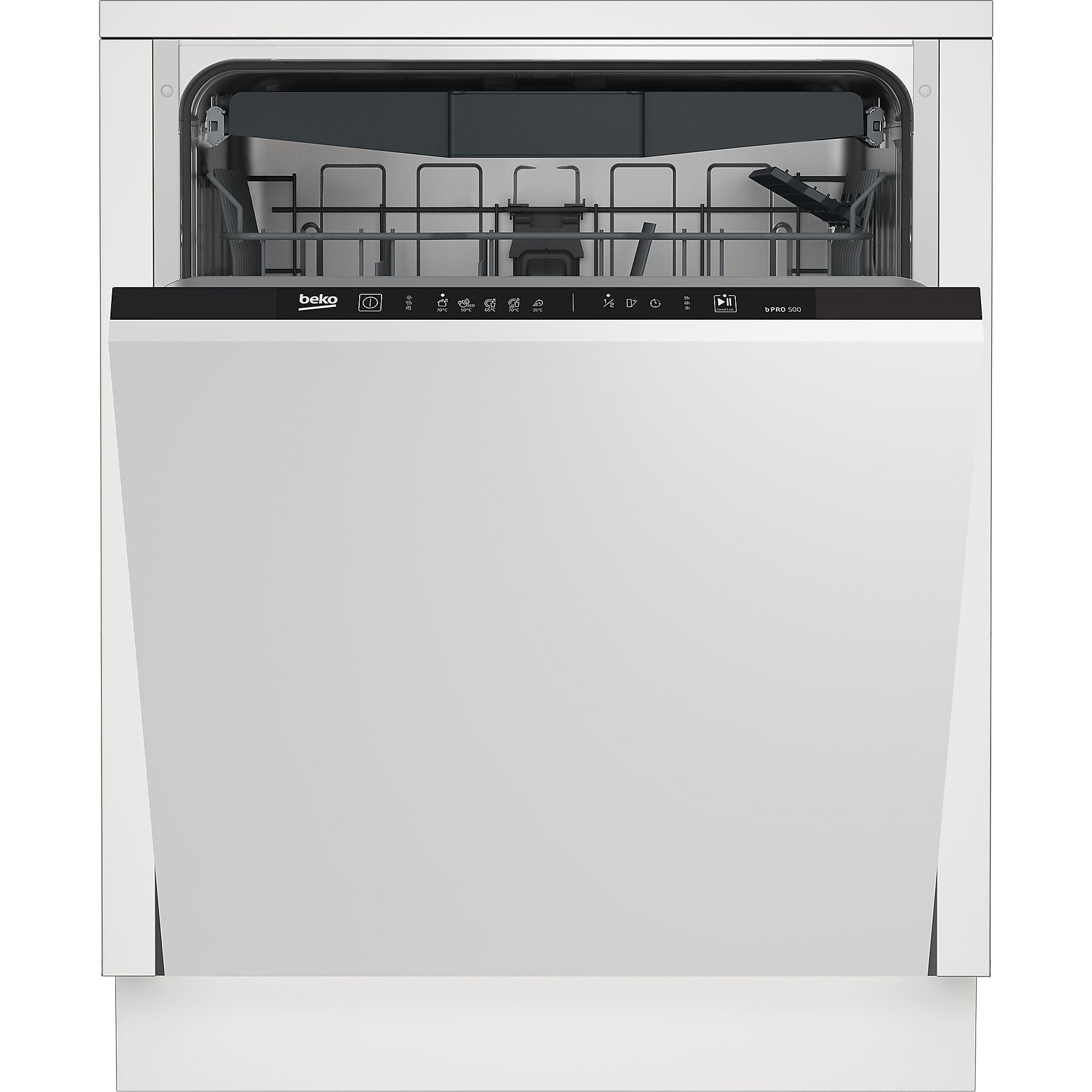 inbouwvaatwasser, witte vaatwasser, afwasmachine, digitaal bedieningspaneel, beko