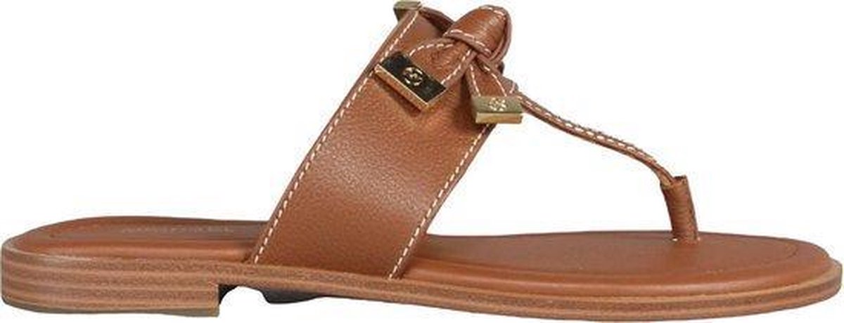 sandalen, sleehakvrij, bruin, t-band, leer