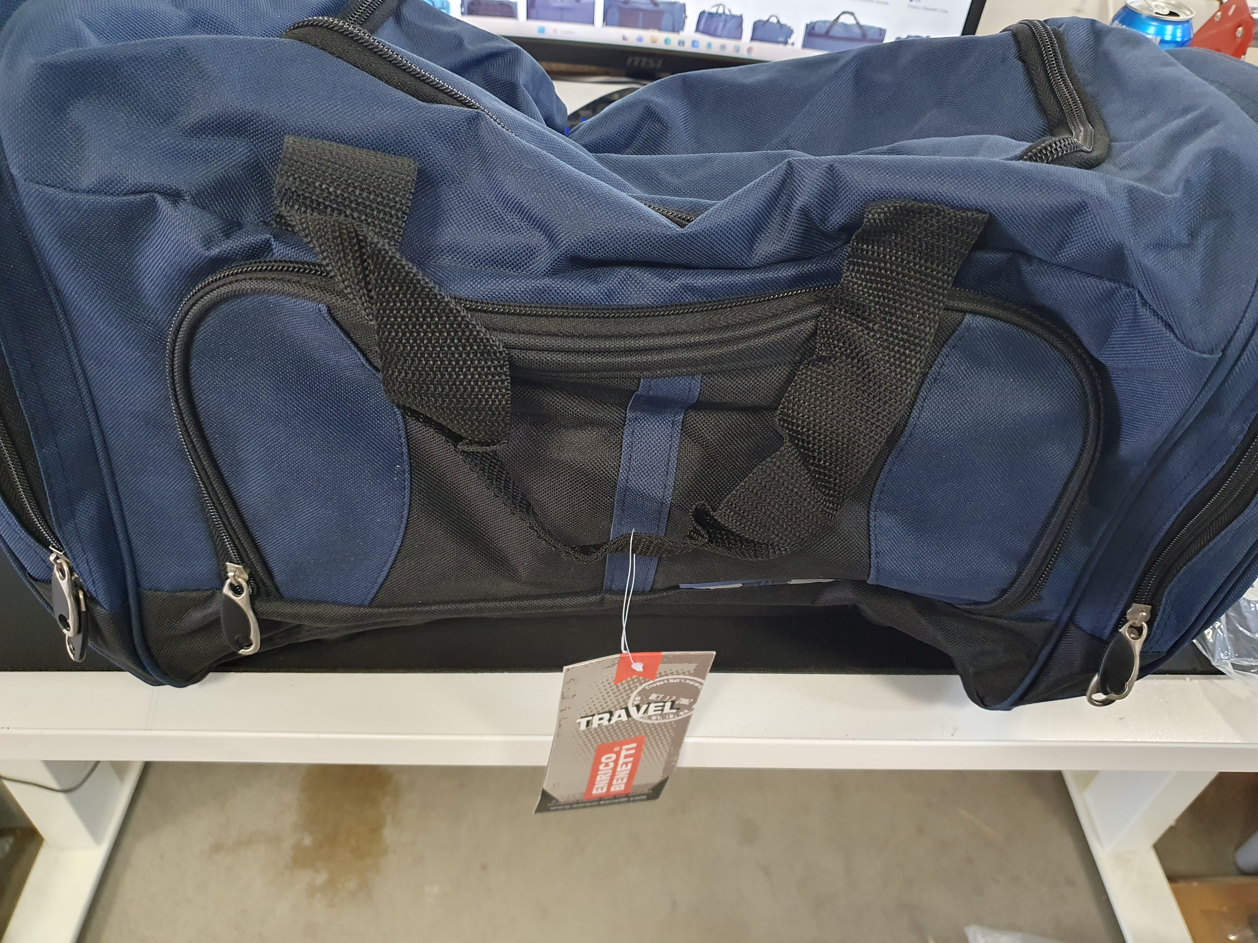 reistasbag, duffel, blauw, rugzakvrije handvat, twee ritszakken