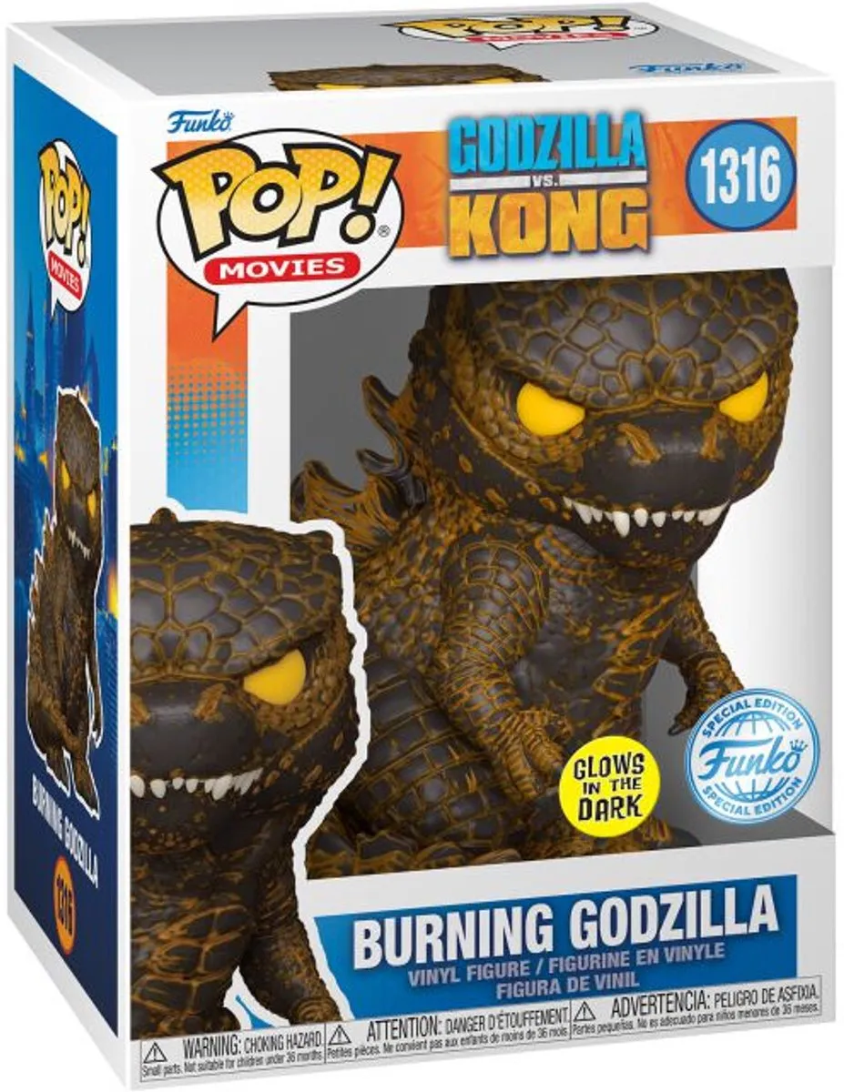 vinyl figure, Godzilla vs Kong, Burning Godzilla, glows in the dark, Funko Pop