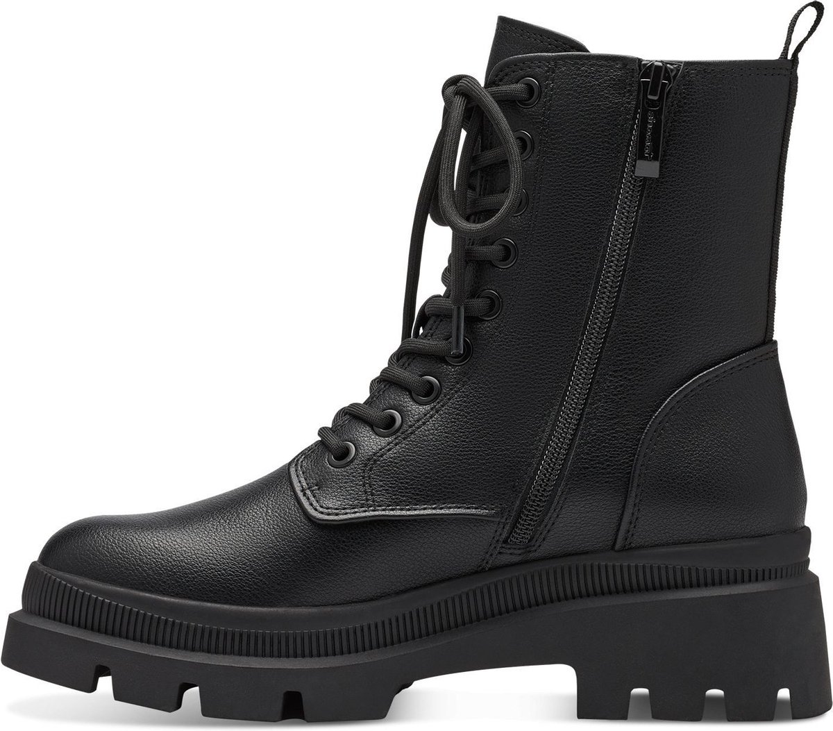 Tamaris -Maat 37-  ESSENTIALS-Dames Lace Boot Flat-Tamaris Vegan-zwart matt