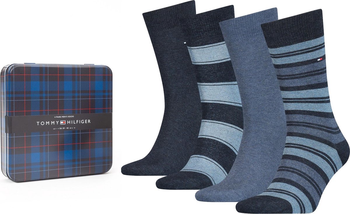 Tommy Hilfiger Stripe Tin Giftbox 4P Heren Sokken - 39-42