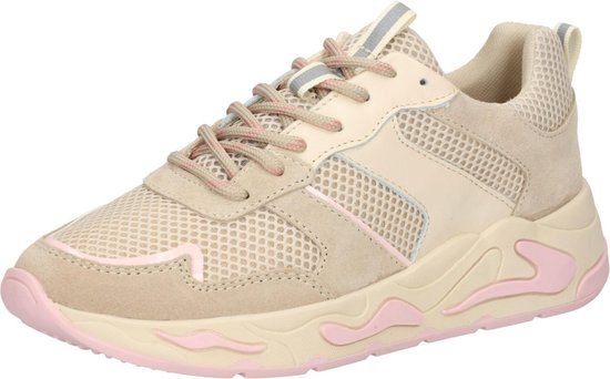 PS Poelman -maat 37- Dames - MINION Nude Combo Mesh Suède Leren Runner Sneakers met Lakleer Details