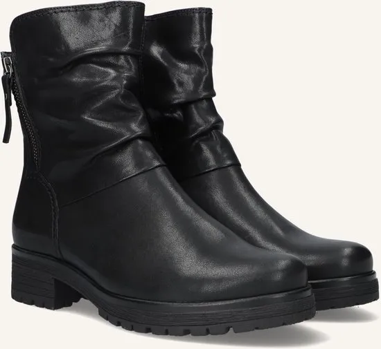 black boots, ankle boots, leer, rits, zware hak