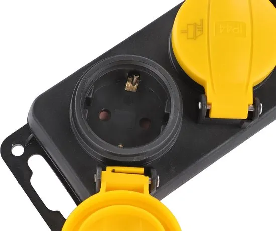 Stekkerdoos voor buiten- 4-voudig - Randaarde - Spatwaterdicht - 3 x 1.5 mm2 Neopreen kabel - 3 mete