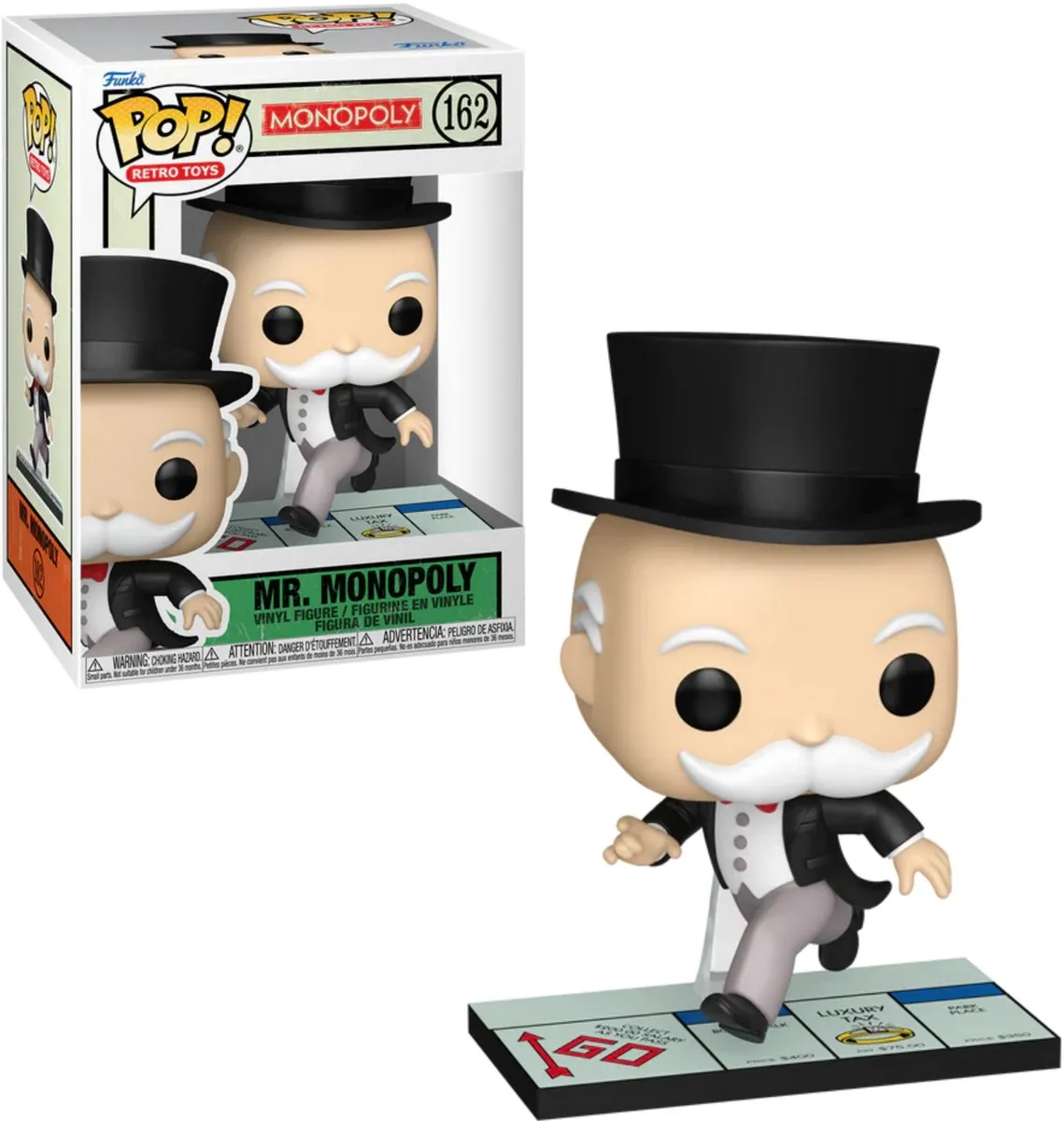 mr. monopoly, figuur van vinyl, funko pop, bostap, monopoly spelbord