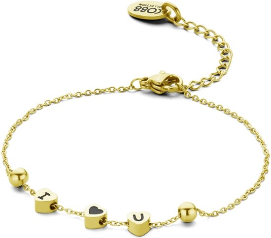 CO88 Collection Inspirational 8CB 90054 Stalen Armband met Tekst - I Love U - Lengte 16 + 3 cm - Gou
