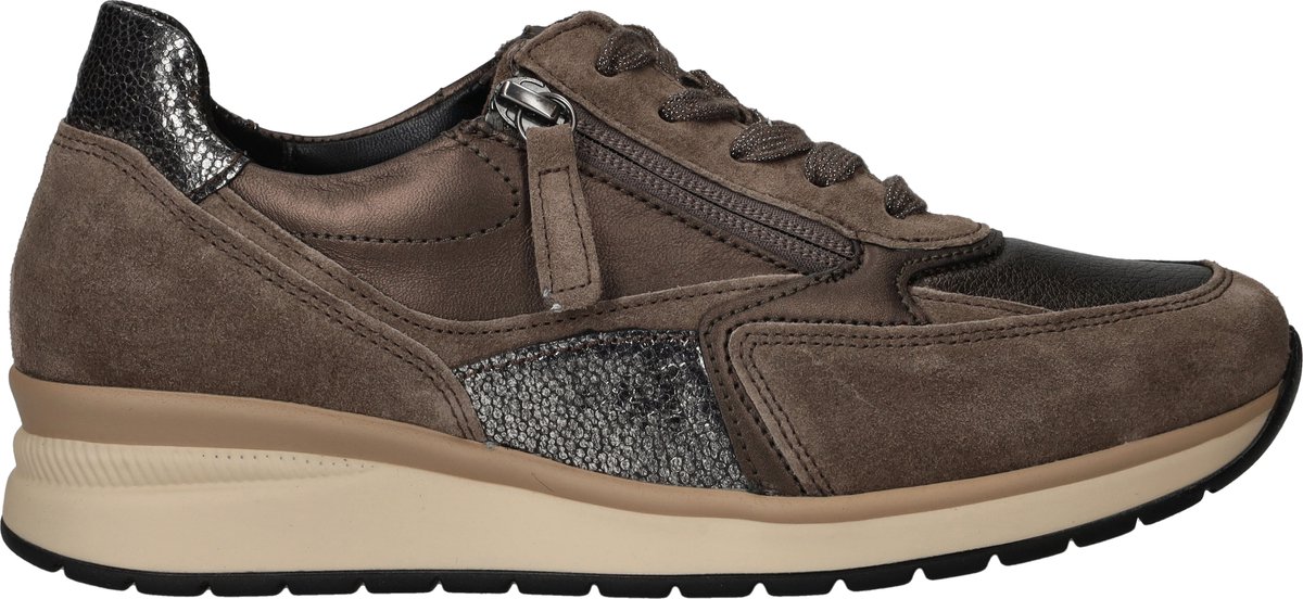sneaker, bruin, -suede, rits, zwarte details