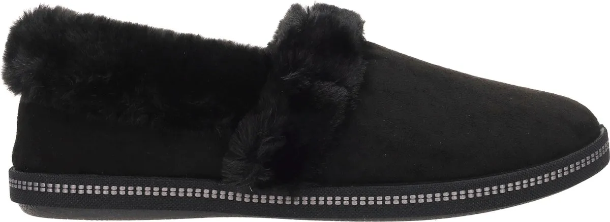 slipper, huispantoffel, fluffy, zwart, nepvries trim