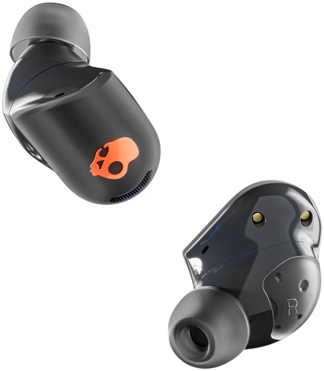 in-ear, wireless, oordop, zwart, skull-icoon