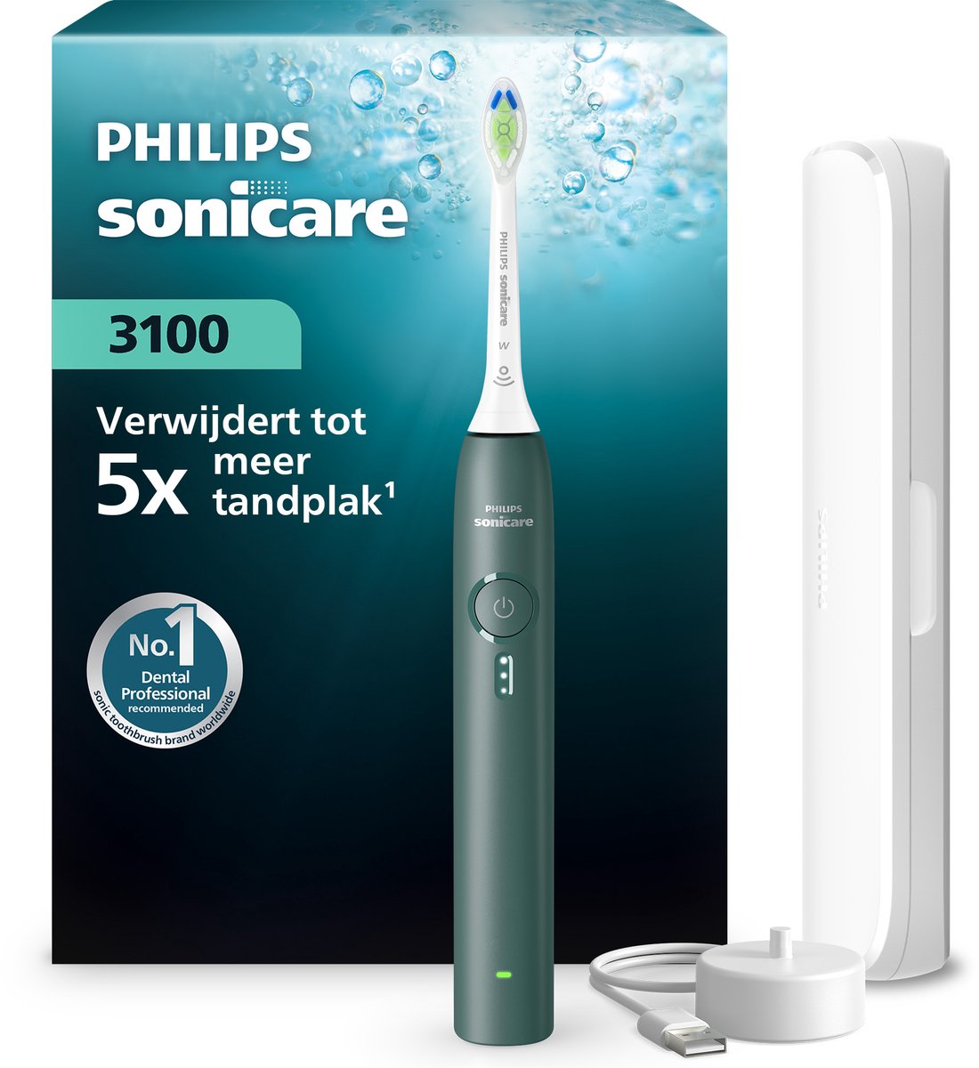 tandenborstel, elektrisch, sonicare, mintgroen, opladen