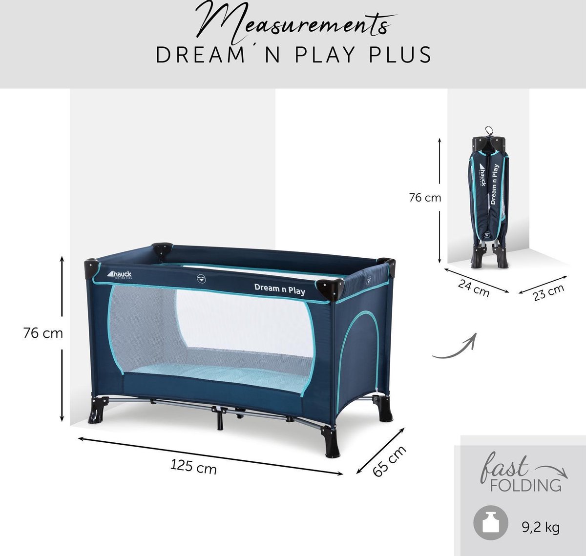 Hauck Dream N Play Plus Campingbedje 120x60cm - Navy/Aqua