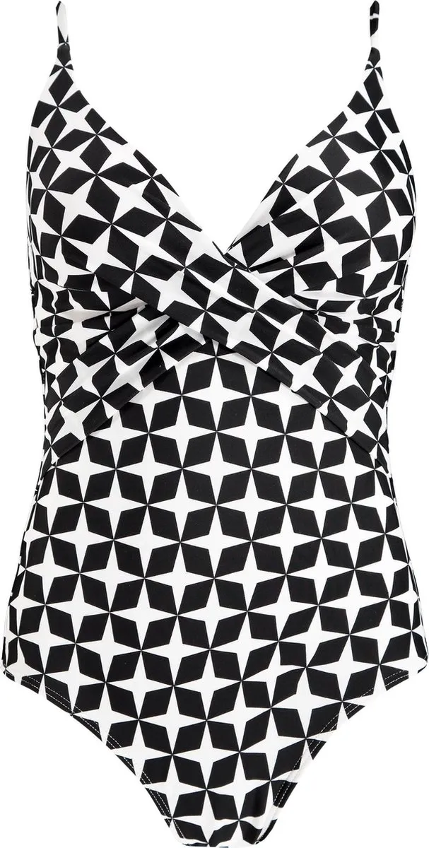swimkleding, zwemslip, eenstuk, zwart-wit,  geometrisch patroon
