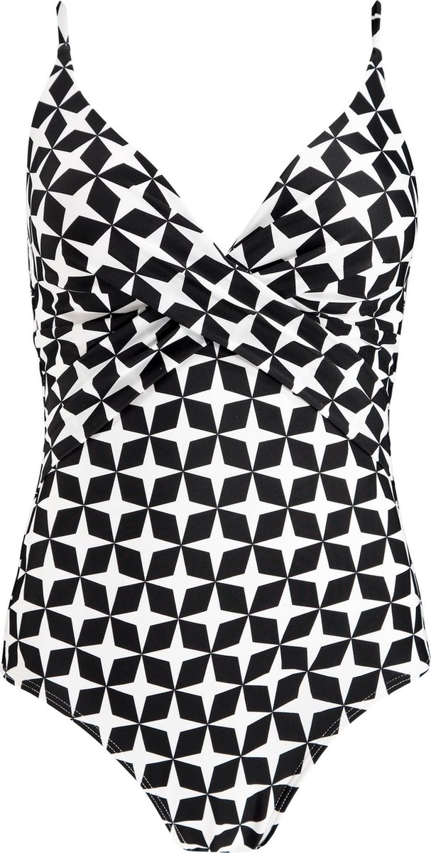 swimkleding, zwemslip, eenstuk, zwart-wit,  geometrisch patroon