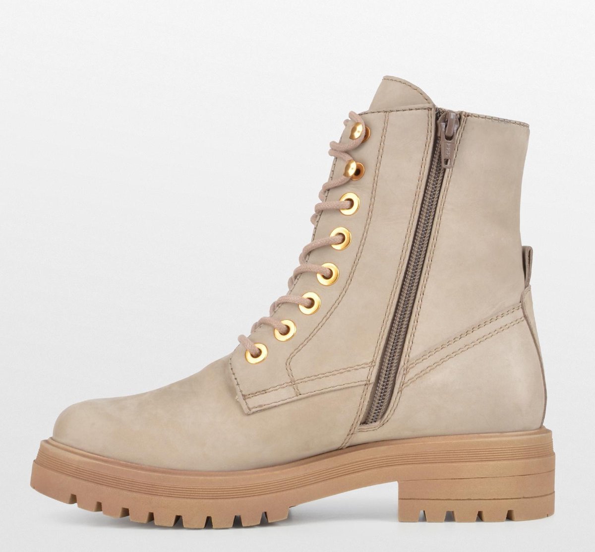 PS Poelman - maat 38- Dames - MINK Suède Leren Nubuck Veter Laarzen met Stoere Profielzool en Gouden