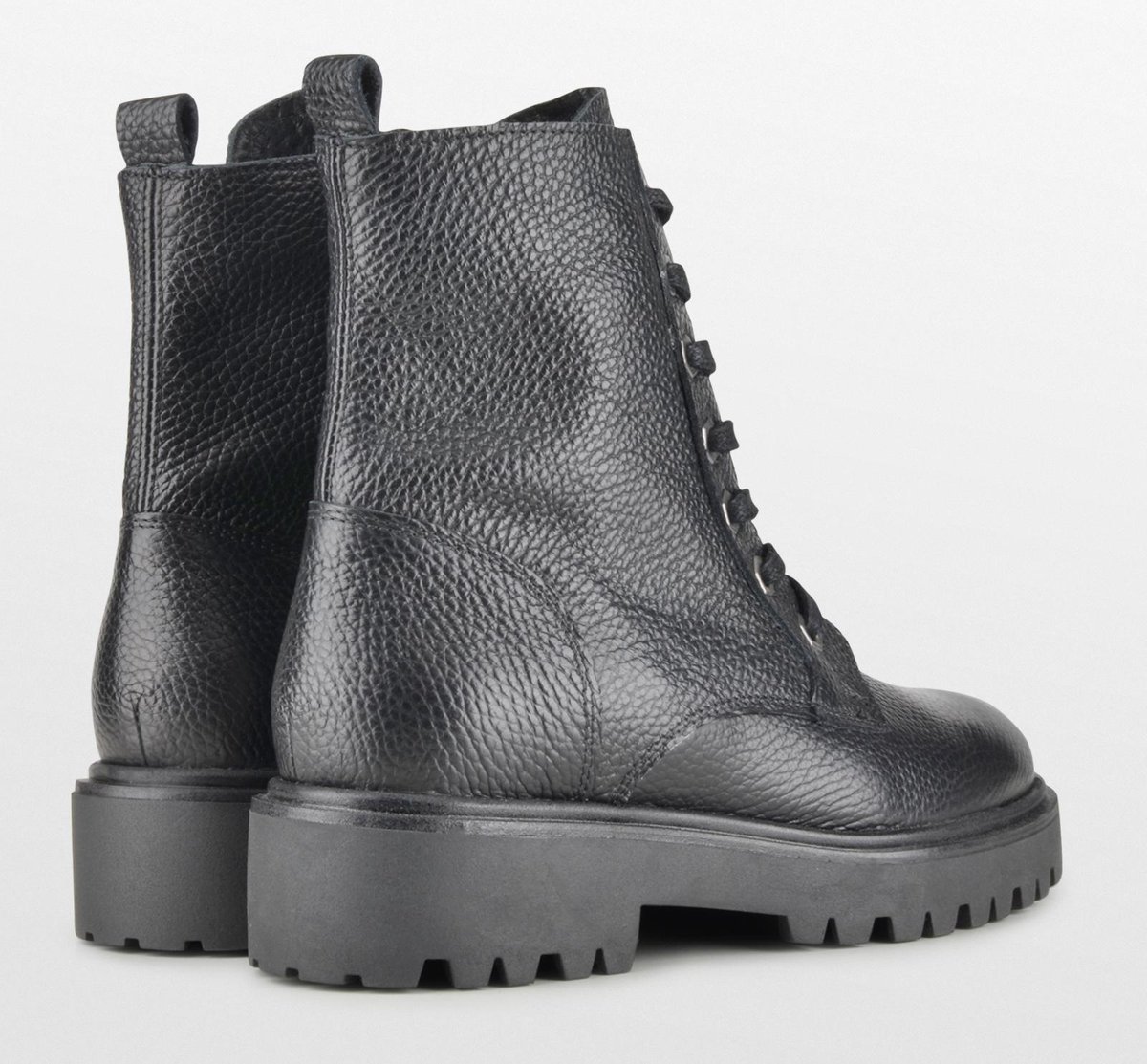 PS Poelman Leta Dames Leren Enkellaarzen - 38 - met Veters en Rits - Zwart Tumble Print