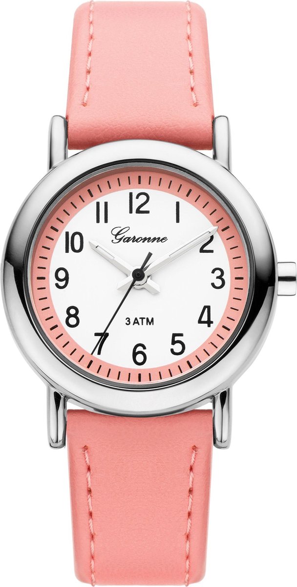 Garonne kinderhorloge 27 mm metaal-leder zilverkleurig-roze KV20Q467